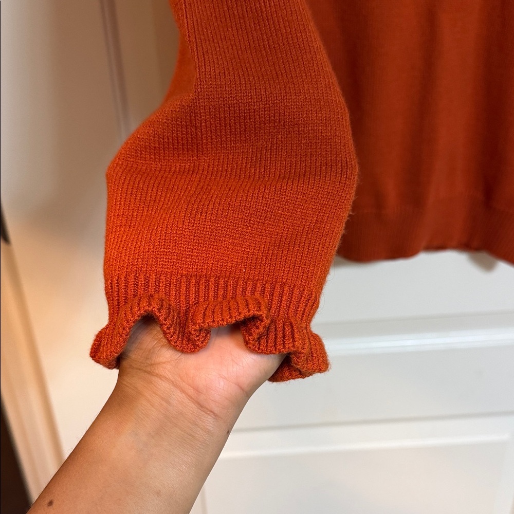 Women's Ruffled Orange Sweater - Picture 2 of 4